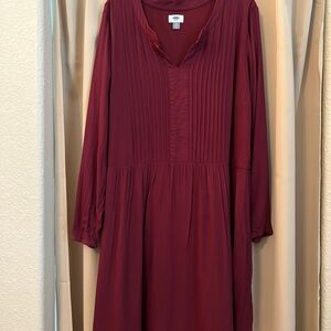 Casual Pintuck Burgundy Dress